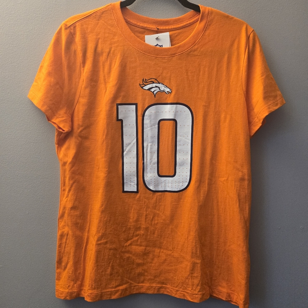 Denver Broncos Bo Nix #10 Womens L Orange Football T Shirt Nike Short Sleeve NEW